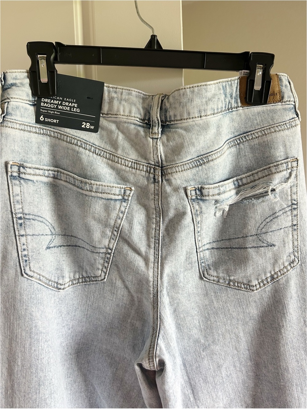 New ! American Eagle Stretch Super High-Waisted Baggy Wide-Leg Jean Salty Air 6S - Picture 8 of 14